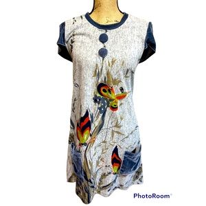 Funky People Vintage Hippie Scoop Neck Dress Velvet Accents Butterflies